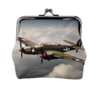 Monedero de avión de la Segunda Guerra Mundial para mujer, cartera pequeña para mujer, pequeña bolsa de maquillaje para bolso, cartera retro ultrafina, Negro -, Talla única, Art Deco