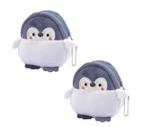 Monedero de cambio de 2 paquetes, monedero de nailon,Pequeño Monedero Animal Lindo Kawaii Carteras para Adolescentes Mini Peluche Bolsa de Maquillaje para Mujeres con Cremallera Pingüino-A