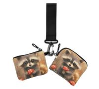 Monedero de caricatura con diseño de hongo de mapache gris para mujer, monedero de gran capacidad, con llavero, 2 paquetes, Lindo hongo mapache gris de dibujos animados, 1 size, Casual