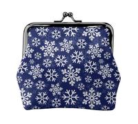 Monedero de copos de nieve en azul oscuro, monedero de cambio con cierre de beso, monedero pequeño de piel sintética para mujer