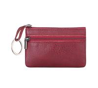 Monedero de cuero auténtico, pequeño monedero para hombres y mujeres, monedero para cambio de efectivo, bolsa de dinero con llavero, bolsa de almacenamiento con cremallera, organizador de monedas