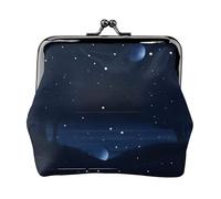 Monedero de cuero azul oscuro con vista nocturna para mujer, cartera pequeña con cierre de beso, mini tarjetero para llaves, lápiz labial, bonito bolso de cambio para viajes