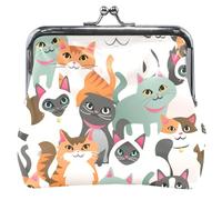 Monedero de cuero blanco personalizado de moda felino escuadrón para mujer, monedero con cerradura de beso para cambiar tarjetas, Trendy Feline Squad White, OneSize