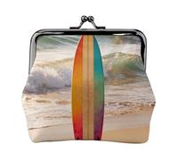 Monedero de cuero con cierre de beso para tabla de surf Wave Beach - Mini cartera para mujer