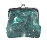 Monedero de cuero con cierre impermeable para mujer, diseño de Tarot Astrología y Luna, color verde dorado