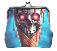 Monedero de cuero con estampado animal para mujeres y niñas, con cierre de beso, surrealista, cono de helado, calavera, monedero azul para niñas, cono de helado surrealista, calavera azul, clásico