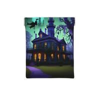 Monedero de cuero con estampado de murciélagos voladores de Halloween para hombres, monedero para mujer, mini cartera para dinero en efectivo, Black Haunted Mansions, Talla única, Bolsa para monedas