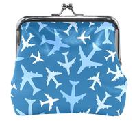 Monedero de cuero con estampado floral para mujer, bonito cierre de beso, aviones modernos, monedero azul para monedas, Aviones de moda azul, Classic