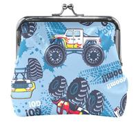 Monedero de cuero con estampado floral para mujer, diseño de camión monstruo con cierre de beso, monedero azul para tarjetas, Cool Monster Trucks Azul, OneSize