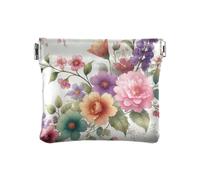 Monedero de cuero con flores coloridas, bolsa cuadrada, bolsa de cambio casual para uso diario, tamaño 4.3 x 3.7 pulgadas, Flores de colores florecientes, Talla única, Flores coloridas que florecen