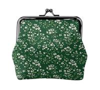 Monedero de cuero floral verde oscuro para mujer, cartera pequeña con cierre de beso, mini tarjetero para llaves, lápiz labial, bonito bolso de cambio para viajes