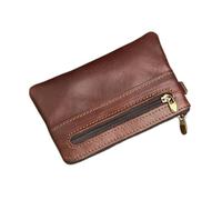 Monedero de cuero genuino para hombres y mujeres, mini cartera con cremallera, pequeña bolsa de bolsillo para dinero, carteras para dinero femenino, tarjetero, marrón oscuro, 1 pieza