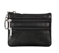 Monedero de Cuero Genuino para Mujer con Llavero, Black, Talla única, Monedero