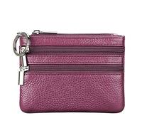 Monedero de Cuero Genuino para Mujer con Llavero, Morado, Talla única, Monedero