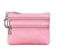Monedero de Cuero Genuino para Mujer con Llavero, Pink, Talla única, Monedero
