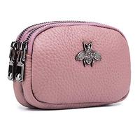 Monedero de Cuero Genuino para Mujer - Doble Cremallera Abeja Cambio Bolsa Mini Lindo Monedero Rosa, Large
