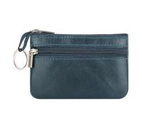 Monedero de cuero genuino, pequeño bolsillo para monedas para hombres y mujeres, monedero de cambio de monedas, monedero con llavero, bolsa de almacenamiento con cremallera, organizador de monedas