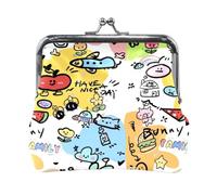 Monedero de Cuero Happy Doodles para Mujer, Cartera compacta con Cierre de Seguridad, pequeño Monedero Vintage para Tarjetas, Elegante Bolso de Viaje, Bonito y Elegante Bolso de Mano.