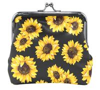 Monedero de cuero negro con diseño de girasoles brillantes para mujer, bonito bolso para cambiar tarjetas, Girasoles brillantes negros, OneSize