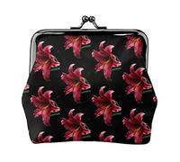 Monedero de Cuero Negro Stargazer Lily para Mujer, pequeño Monedero con Hebilla de Cierre de Cierre de Beso, Billetera para Regalo de niña