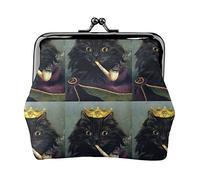 Monedero de Cuero para Mujer Black Cats Persian Maine Coon Kings, pequeño Monedero con Hebilla de Cierre con Cierre de Beso, Billetera para Regalo de niña