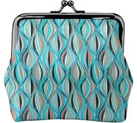 Monedero de Cuero para Mujer, Color Turquesa Abstracto, con Textura Moderna de Mediados de Siglo, pequeña Bolsa de Cambio con Cierre de Cierre de Beso, Cartera con Hebilla para Regalo de niña