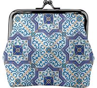 Monedero de Cuero para Mujer con Azulejos clásicos de Estilo portugués marroquí, Bolsa pequeña para Cambio con Cierre de Beso, Billetera con Hebilla para Regalo de niña