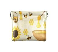 Monedero de cuero para mujer, con cierre elegante, tarjetero para mujeres y niñas, diseño de abeja feliz y buena suerte, caricaturas, cubo de miel, Bee Happy Good Lucky Cartoons Honey Bucket, 1 size,