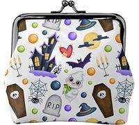 Monedero de Cuero para Mujer con Dibujos Animados mágicos de Halloween, pequeño Bolso de Cambio con Hebilla de Cierre de Cierre de Beso, Billetera para Regalo de niña