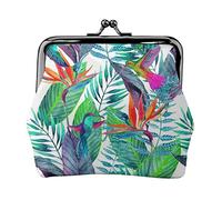 Monedero de Cuero para Mujer con diseño de colibrí de Hojas Verdes, pequeña Bolsa de Cambio con Cierre de Cierre de Beso, Cartera con Hebilla para Mujeres y niñas