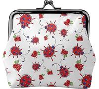 Monedero de Cuero para Mujer con diseño de Mariquita y Fresa Dibujada a Mano, Monedero pequeño para Cambio con Cierre de Broche Kiss-Lock, Billetera con Hebilla para Regalo de niña