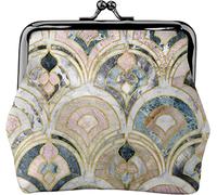 Monedero de cuero para mujer, diseño de azulejos Art Deco de mármol, color pastel suave, pequeña bolsa de cambio con cierre de beso y hebilla para regalo de niña, Como se muestra en la imagen, Talla