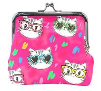 Monedero de cuero para mujer, diseño de gatos, color rosa, con cierre de beso, para cambio de dinero, para niñas, Cute Cats Pink (2), OneSize