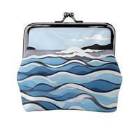 Monedero de cuero para mujer, diseño de olas lapping at the rocas, pequeño monedero con cierre de beso, mini tarjetero para llaves, lápiz labial, bonito bolso de cambio para viajes