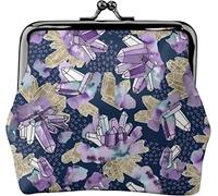 Monedero de cuero para mujer, diseño de racimos de cristal de amatista, violeta, azul, dorado, monedero, pequeño bolso de cambio con cierre de beso y hebilla para regalo de niña, Como se muestra en la