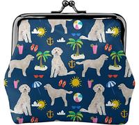 Monedero de Cuero para Mujer Goldendoodle Dog Beach Puppy, pequeño Monedero con Cierre de Cierre de
