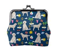 Monedero de Cuero para Mujer Goldendoodle Dog Beach Puppy, pequeño Monedero con Cierre de Cierre de Beso, Billetera con Hebilla para Regalo de niña