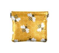 Monedero de cuero para mujer, impermeable, mini monedero, bolsillo para monedas, para mujer, diseño de abeja y miel, Ilustración de patrón de miel de abeja, 1 size, Moderno / Equipada