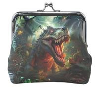 Monedero de cuero personalizado con diseño de dinosaurio T Rex selva verde beso cerradura monedero monedero, Dinosaurio T Rex verde selva, Classic