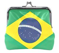 Monedero de cuero personalizado con la bandera de Brasil para mujer, con cierre de beso, monedero, monedero, Bandera de Brasil, Classic