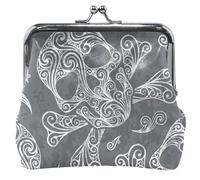 Monedero de cuero personalizado para mujer, diseño de calavera mística, cachemira, gris, con hebilla de bloqueo de beso, pequeño monedero para monedas, Calavera mística cachemira gris, OneSize