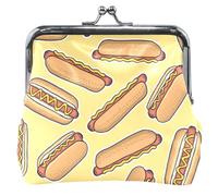 Monedero de cuero personalizado para mujer, diseño de perrito caliente de dibujos animados, color amarillo, con cierre de beso para niñas, Dibujos animados Hot Dog Amarillo 2, OneSize