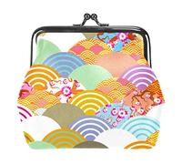 Monedero de Cuero PU para Mujer con diseño de Onda Japonesa de tradición de Colores, Monedero con minihebilla para niñas