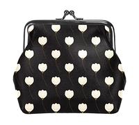 Monedero de Cuero PU para Mujer con patrón de Flores Florales de tulipán Blanco y Negro, Monedero con minihebilla para niñas