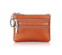 Monedero de cuero sintético con llavero, impermeable, con cremallera, resistente al desgaste, para tarjetas de crédito, macho, Brown, Talla única