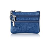 Monedero de cuero sintético con llavero, impermeable, con cremallera, resistente al desgaste, para tarjetas de crédito, macho, Blue, Talla única