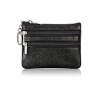 Monedero de cuero sintético con llavero, impermeable, con cremallera, resistente al desgaste, para tarjetas de crédito, macho, Black, Talla única