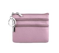 Monedero de cuero sintético con llavero, impermeable, con cremallera, resistente al desgaste, para tarjetas de crédito, macho, morado claro, Talla única