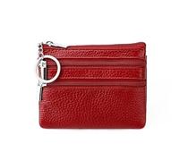 Monedero de cuero sintético con llavero, impermeable, con cremallera, resistente al desgaste, para tarjetas de crédito, macho, Red, Talla única
