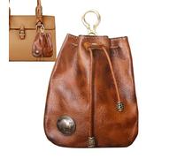 Monedero de cuero vacuno, bolsa portátil para llaves, monedero con cordón, cartera de cuero auténtico, organizador de dinero suelto para dinero en efectivo, tarjeta de crédito, marrón (dark coffee),